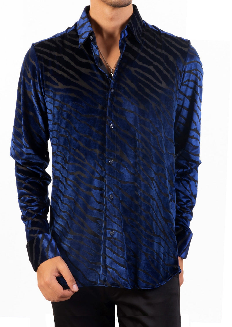 Royal Blue Cracked Velvet Shirt