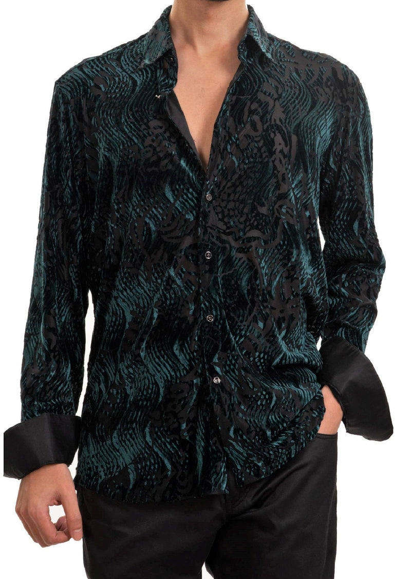 Green Wave Crush Velvet Shirt