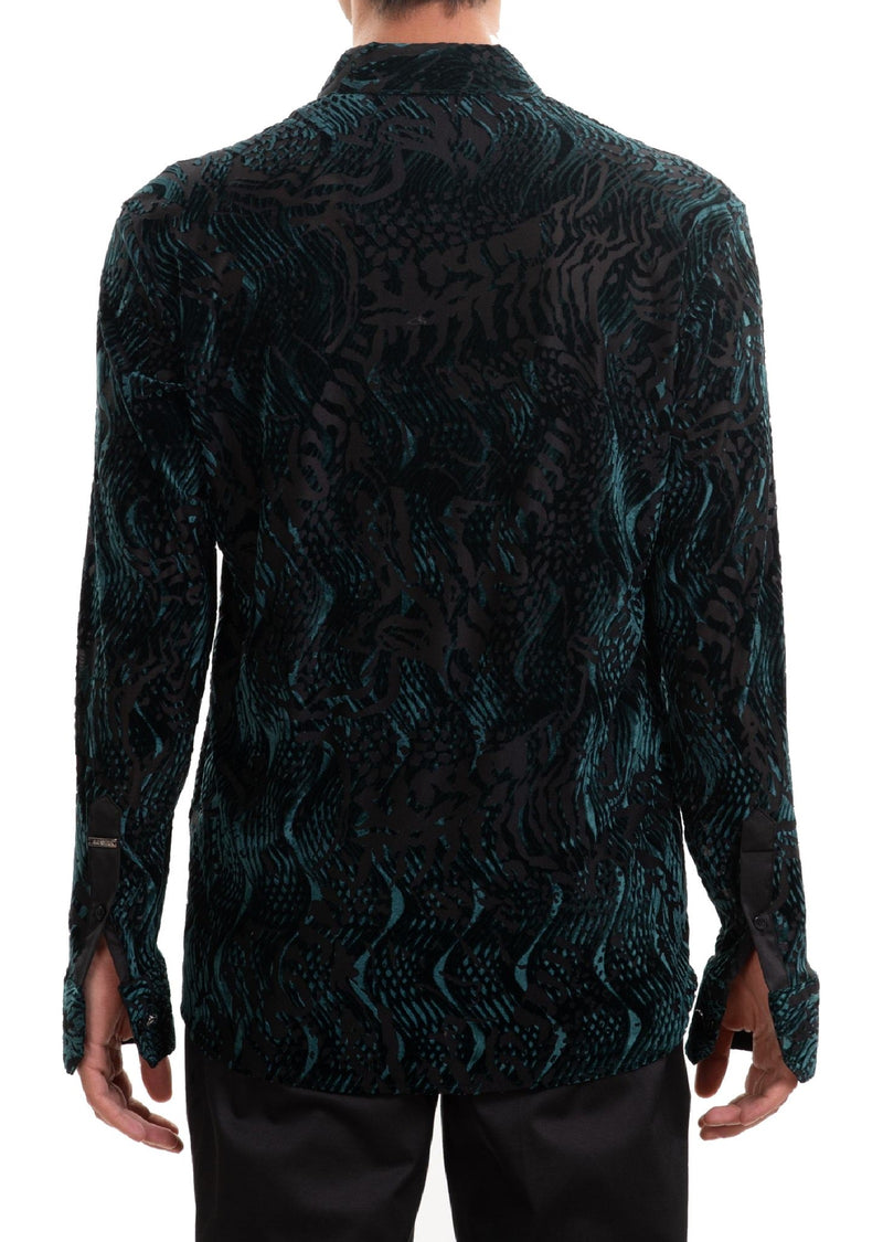 Green Wave Crush Velvet Shirt