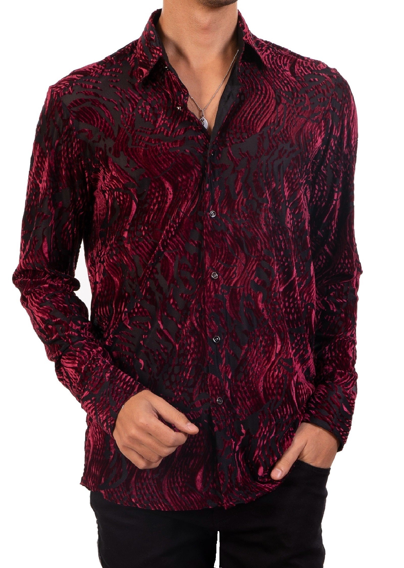 送料無料の通販 Burgundy Menswear MONDO – Shirt Velvet Crush Wave トップス