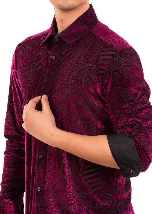 Burgundy Paisley Velvet Shirt