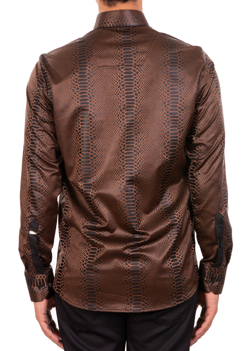 Brown Snake Satin Stretchy Shirt