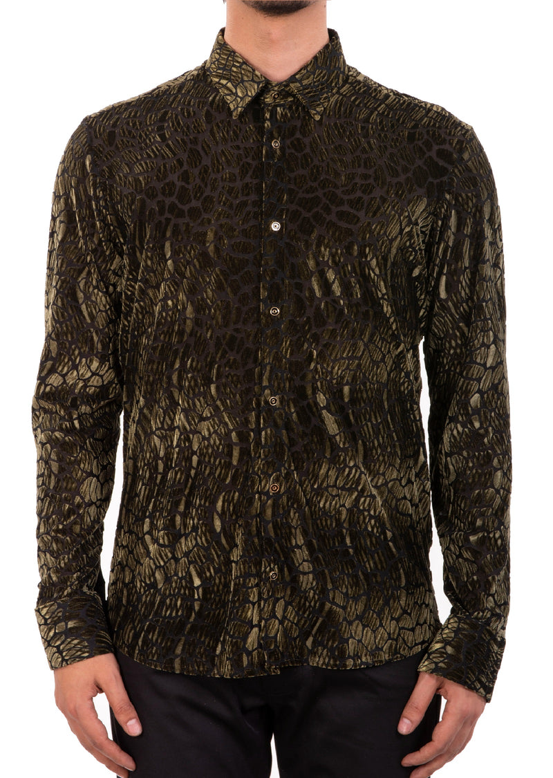 Green Reptilian Burnout Velvet Shirt