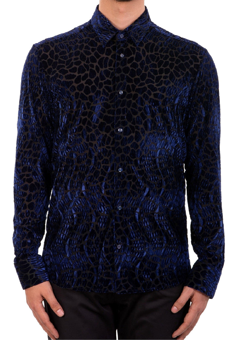 Royal Blue Reptilian Burnout Velvet Shirt