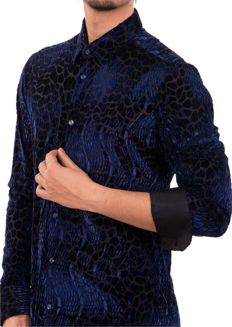 Royal Blue Reptilian Burnout Velvet Shirt