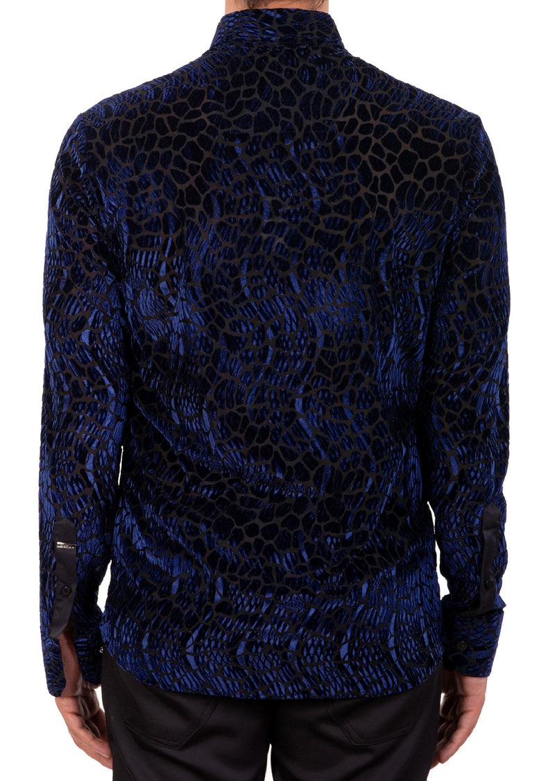 Royal Blue Reptilian Burnout Velvet Shirt