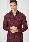 Burgundy Flocked Paisley Shirt