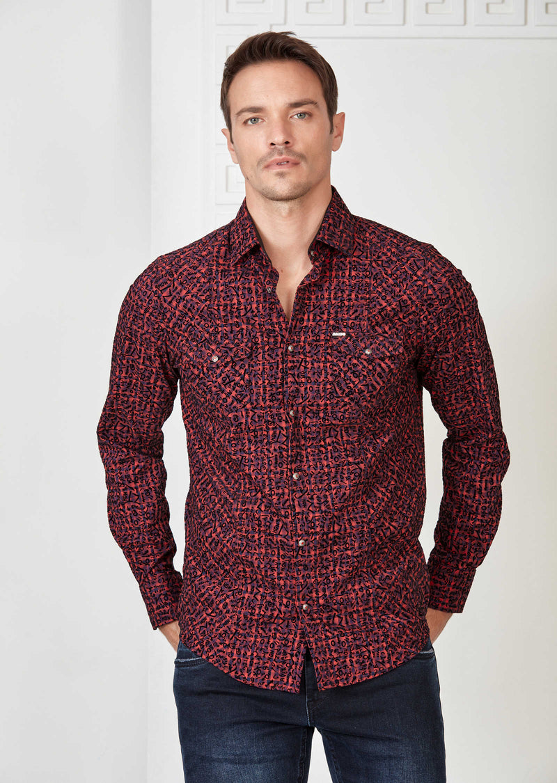 Burgundy Flocked Paisley Shirt