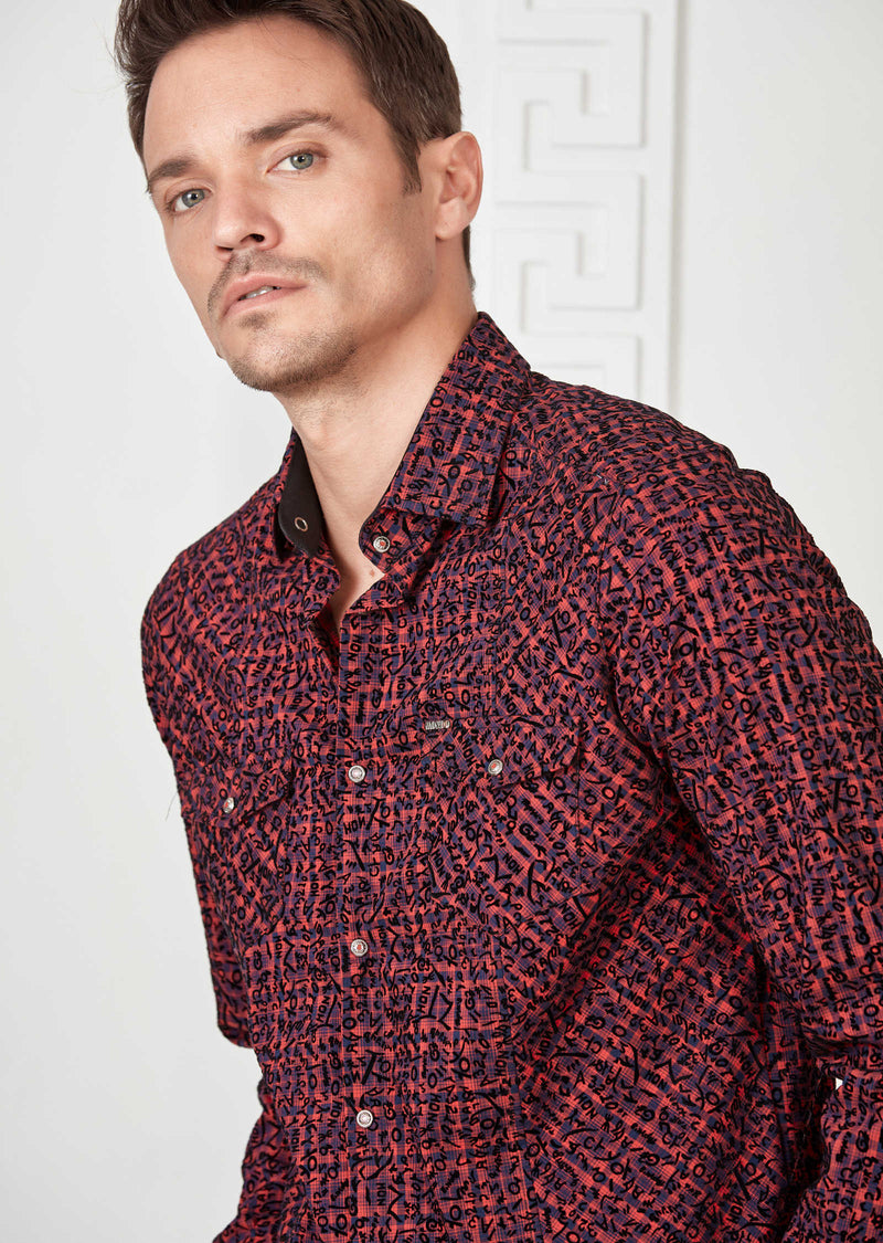 Burgundy Flocked Paisley Shirt