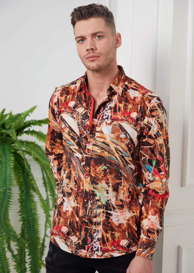 Brown Brushstroke Print Shirt