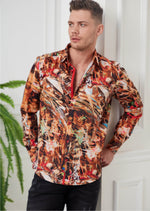 Brown Brushstroke Print Shirt