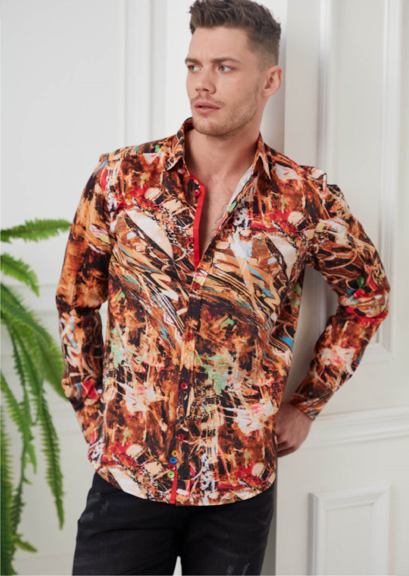 Brown Brushstroke Print Shirt