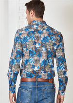 Navy Brown Floral Print Shirt