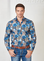 Navy Brown Floral Print Shirt