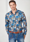 Navy Brown Floral Print Shirt