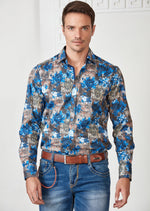 Navy Brown Floral Print Shirt