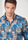 Navy Brown Floral Print Shirt