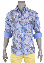Blue White Bloom Print Shirt