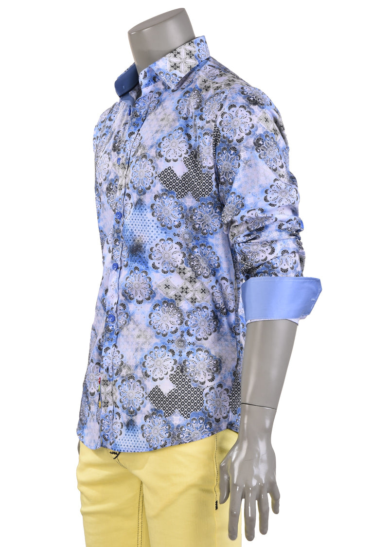 Blue White Bloom Print Shirt