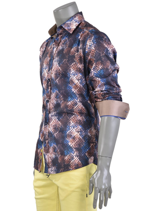 Brown Snake Print Cotton Shirt