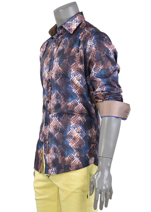 Brown Snake Print Cotton Shirt