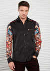 Black "The King" Print Silky Shirt