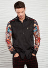 Black "The King" Print Silky Shirt