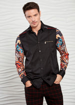 Black "The King" Print Silky Shirt