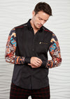 Black "The King" Print Silky Shirt