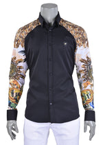 Black Gold Barocco Print Silky Shirt