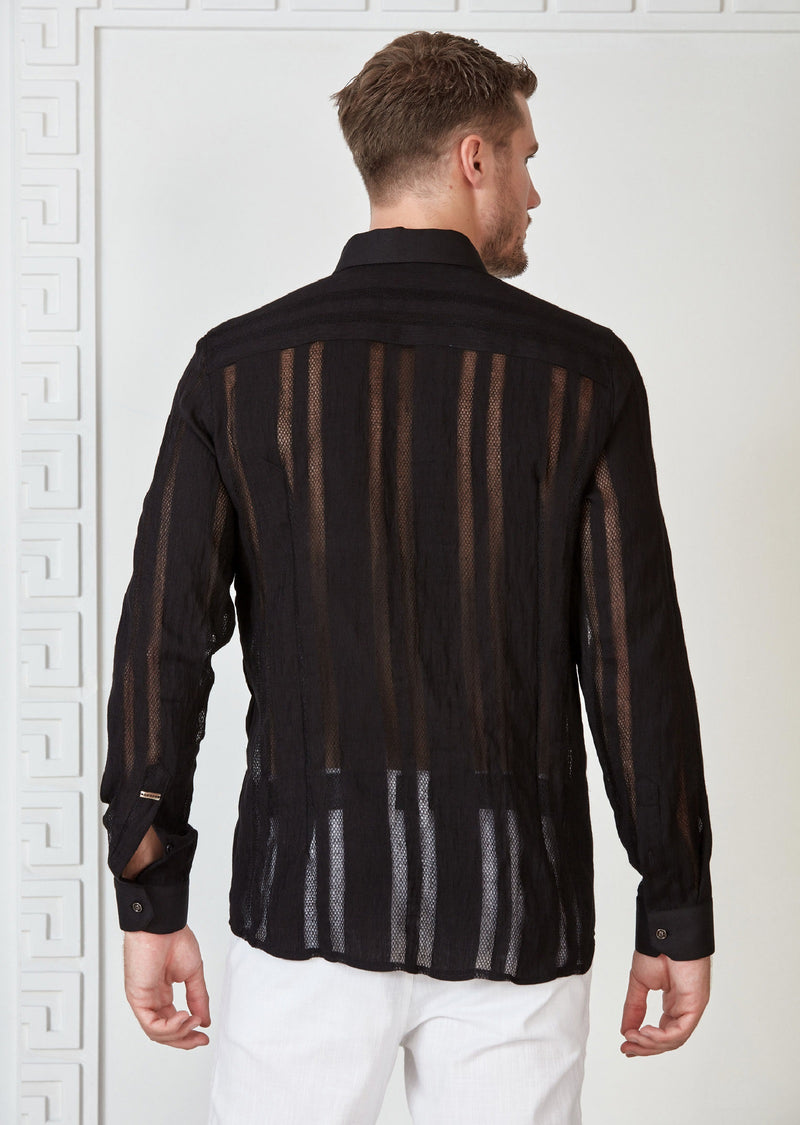 Black Cable Weave Semi-Sheer Shirt