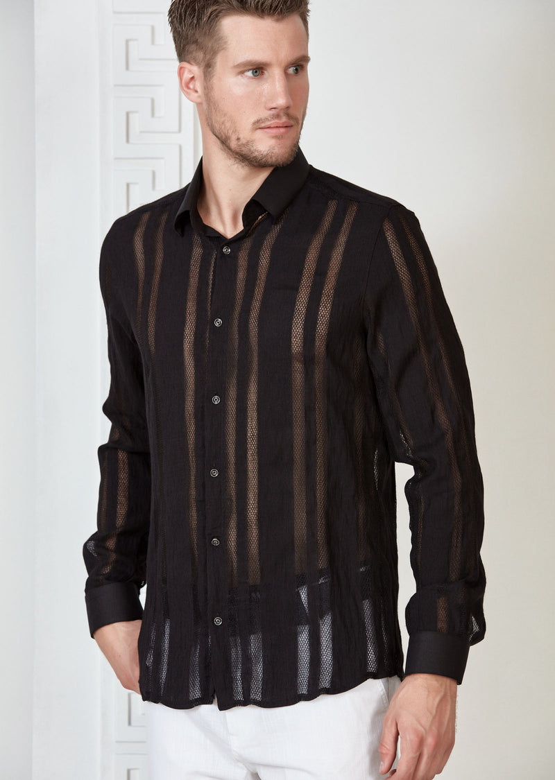 Black Cable Weave Semi-Sheer Shirt