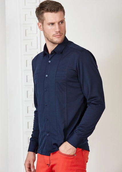 Navy Comfort Luxe Detailed Shirt – MONDO Menswear