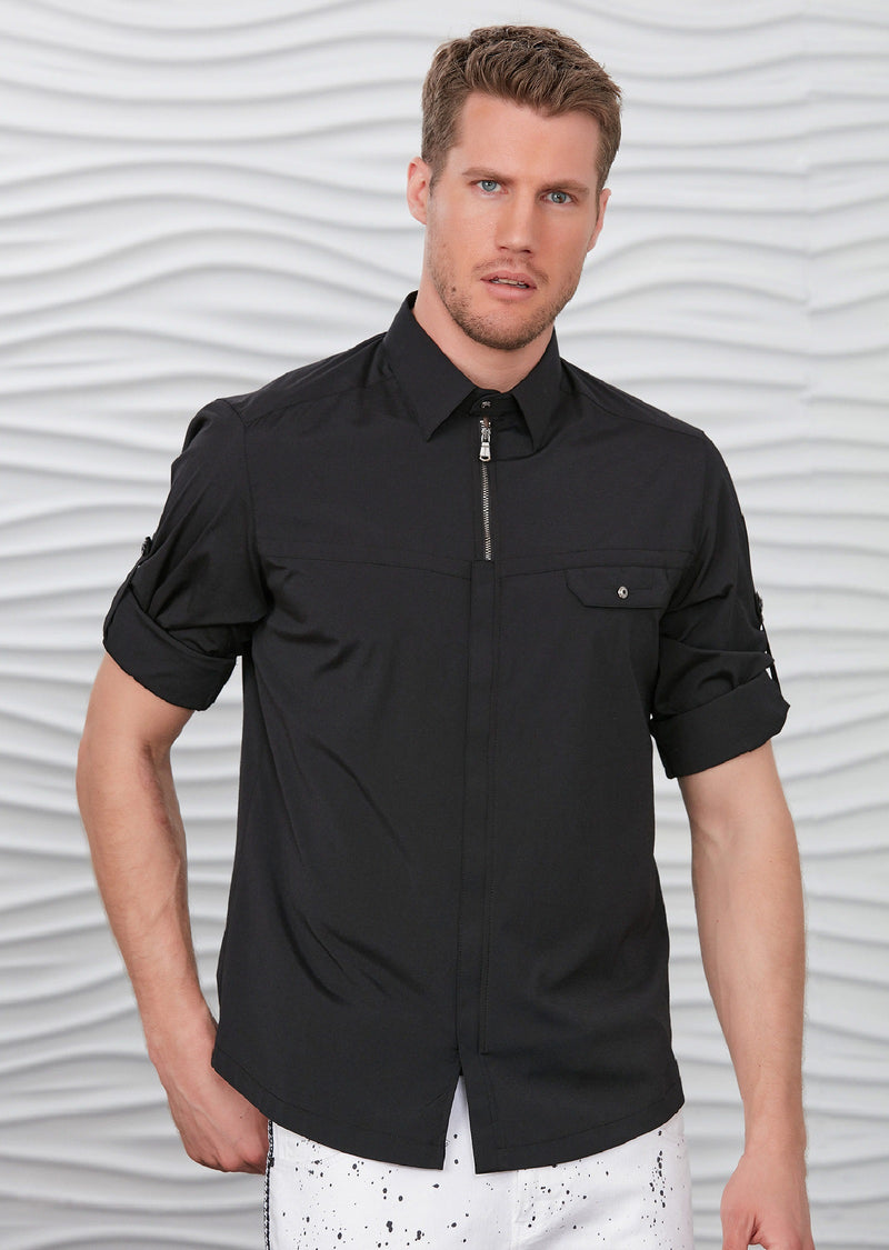 Black "Upwest" Half Placket Zipper Shirt