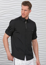 Black "Upwest" Half Placket Zipper Shirt