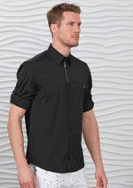 Black "Upwest" Half Placket Zipper Shirt