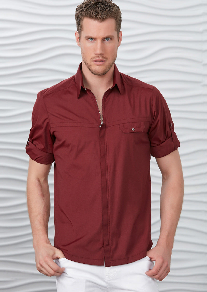 Burgundy "Upwest" Half Placket Zipper Shirt