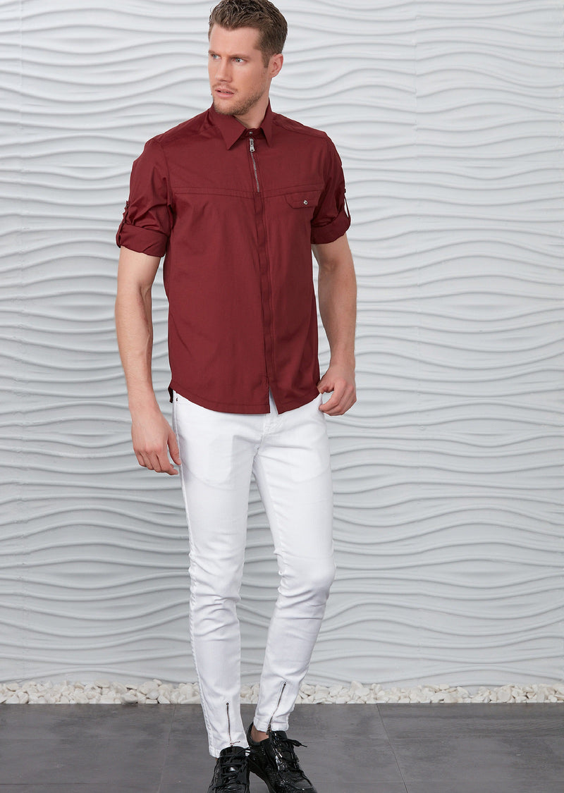 Burgundy "Upwest" Half Placket Zipper Shirt