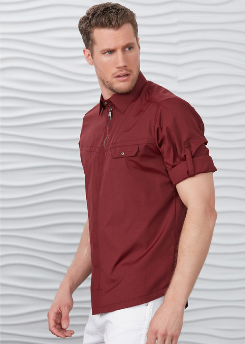 Burgundy "Upwest" Half Placket Zipper Shirt