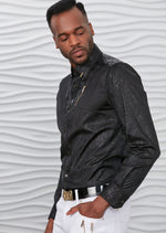 Black Splash Print Gold Zipper Shirt