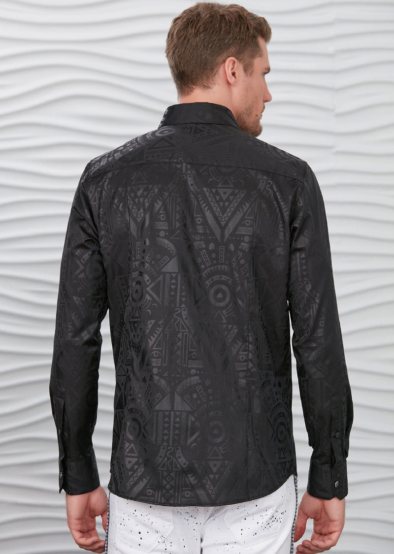 Black Aztec Print Long Sleeve Shirt