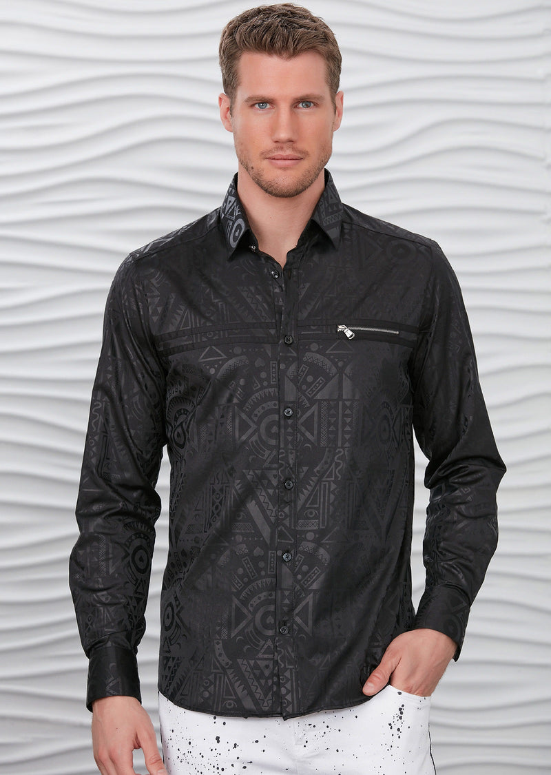 Black Aztec Print Long Sleeve Shirt