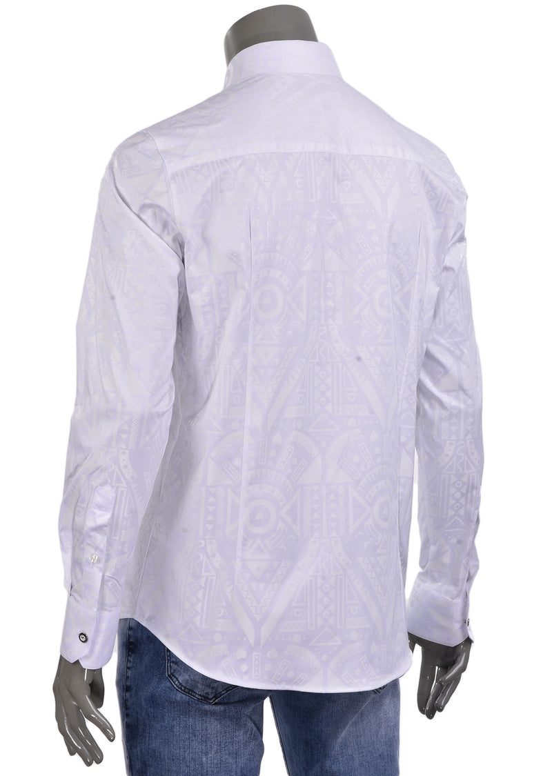 White Aztec Print Long Sleeve Shirt