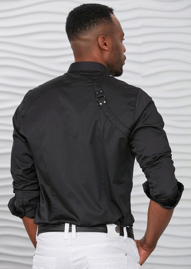 Black Buckle Detailed Long Sleeve Shirt