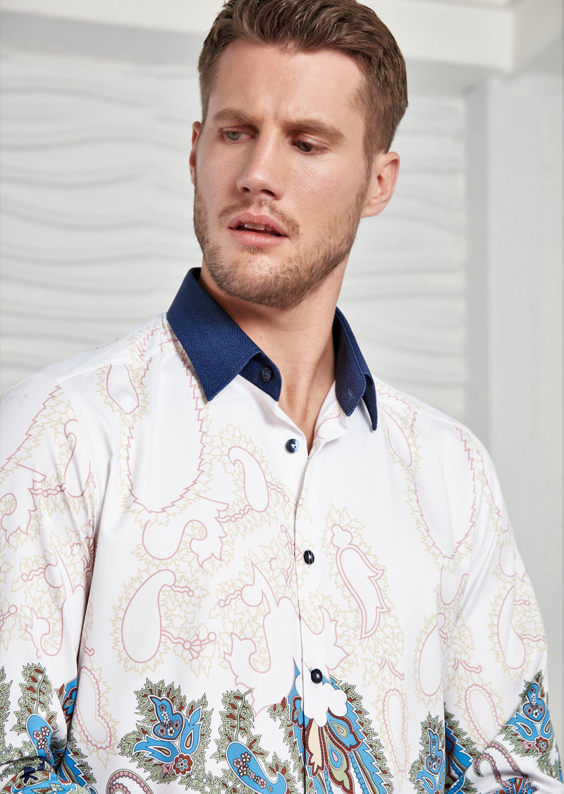 White Paisley Silky Shirt