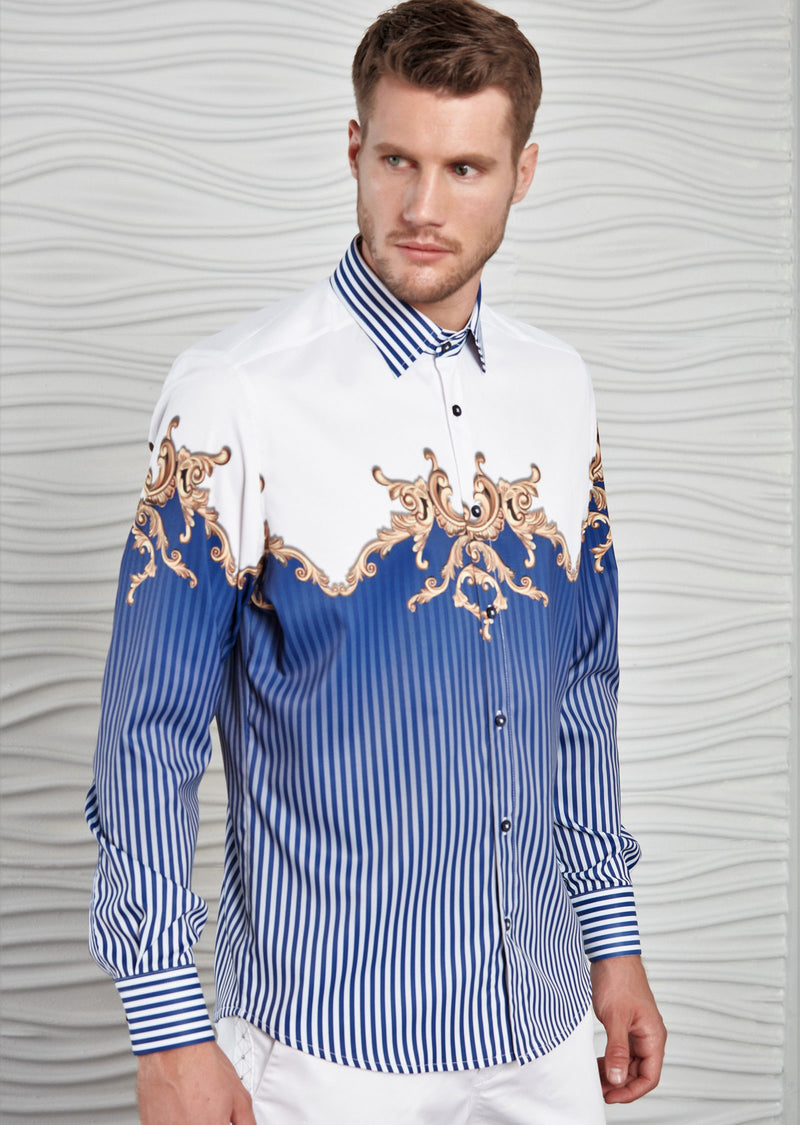 Blue Stripe Baroque Silky Shirt