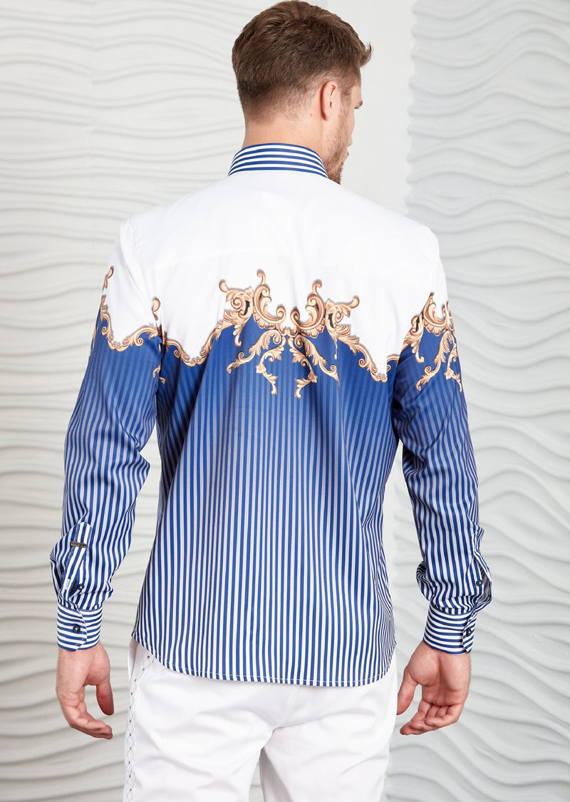 Blue Stripe Baroque Silky Shirt