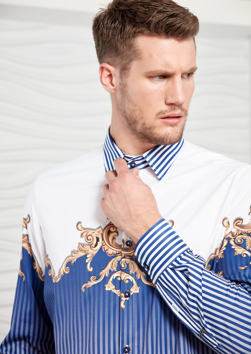 Blue Stripe Baroque Silky Shirt
