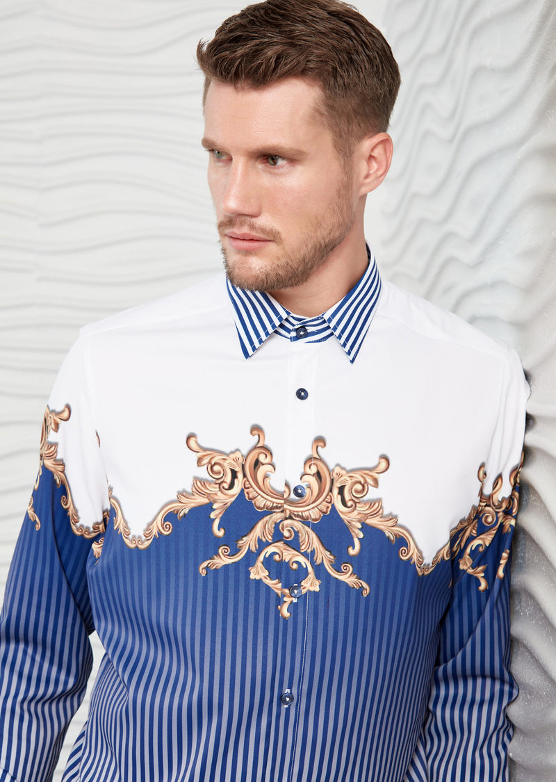Blue Stripe Baroque Silky Shirt