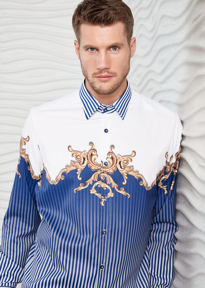 Blue Stripe Baroque Silky Shirt